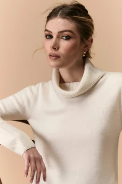 Maglia Lavorata Collo Morbido in Lana Merino - ECRU