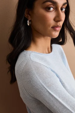 Maglia Lurex in Cotone con Scollo Barchetta - AZZURRO