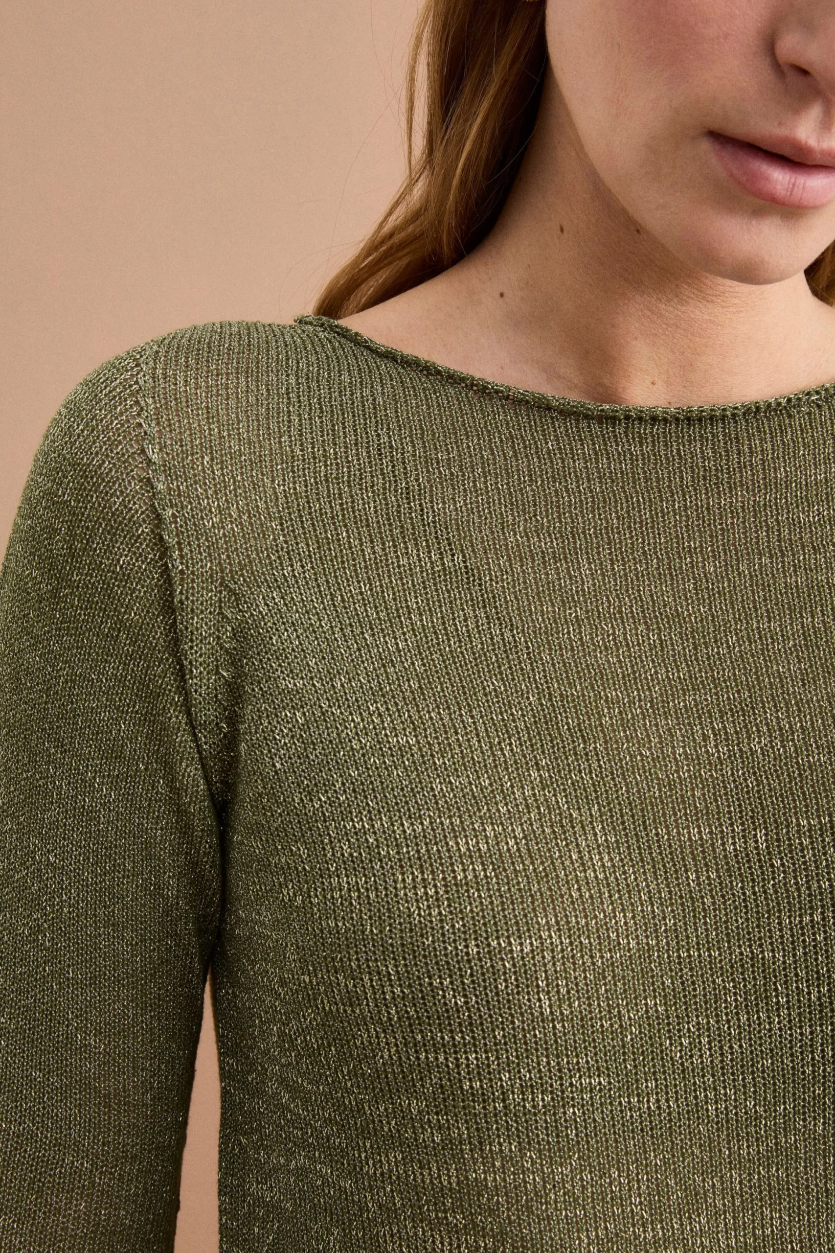 Maglia Lurex in Cotone con Scollo Barchetta - VERDE MILITARE