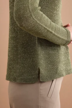 Maglia Lurex in Cotone con Scollo Barchetta - VERDE MILITARE