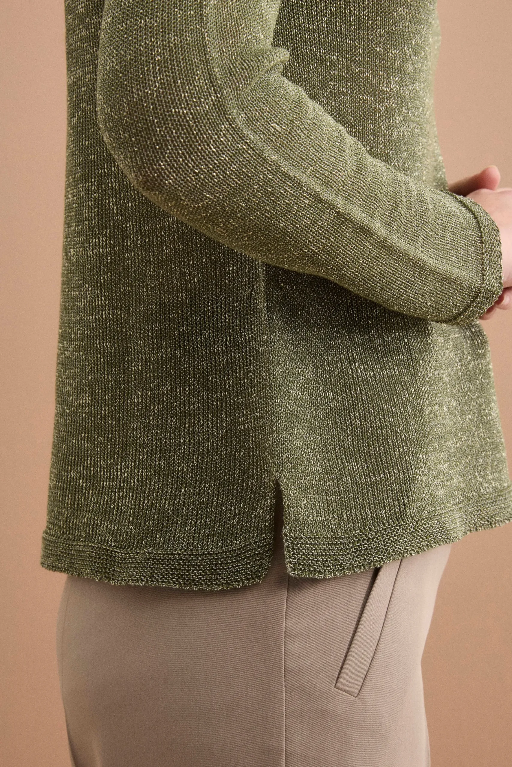 Maglia Lurex in Cotone con Scollo Barchetta - VERDE MILITARE