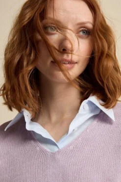 Maglia Morbida Scollo a V in Cotone - LILLA