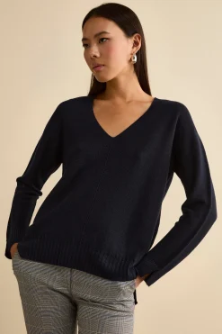 Maglia Over Scollo a V in Lana Merino - BLU