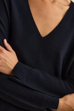 Maglia Over Scollo a V in Lana Merino - BLU