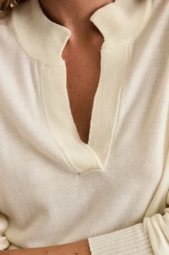 Maglia Serafino in Lana Merino - ECRU