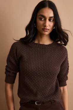 Maglia Traforata in Cotone con Scollo Barchetta - TERRA