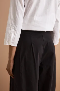 Pantalone a Gamba Larga con Pinces in Bengalina - NERO