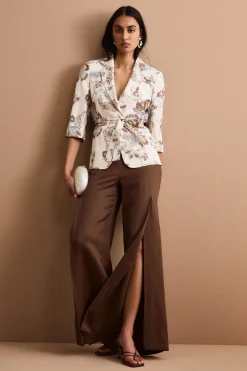 Pantalone Ampio da Cerimonia in Raso con Spacco - CIOCCOLATO