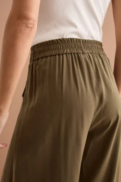 Pantalone Ampio Fluido con Vita Elasticizzata - VERDE MILITARE