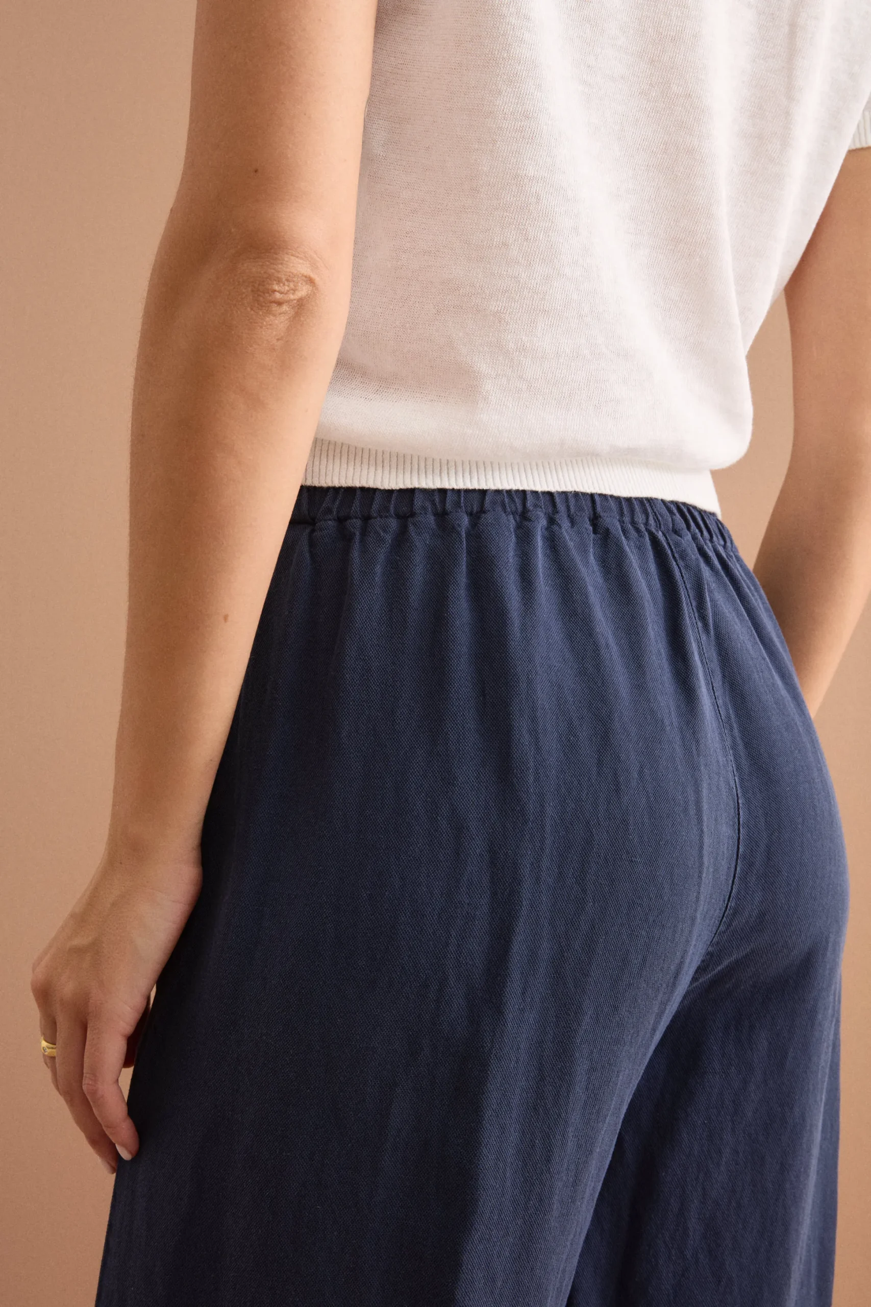 Pantalone Ampio in Misto Lino con Elastico - BLU