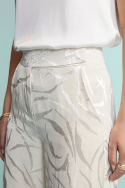 Pantalone Aperto Damascato in Misto Lino - ECRU