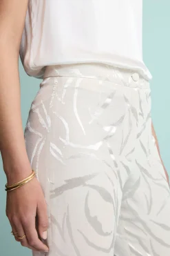 Pantalone a Sigaretta Damascato in Misto Lino - ECRU