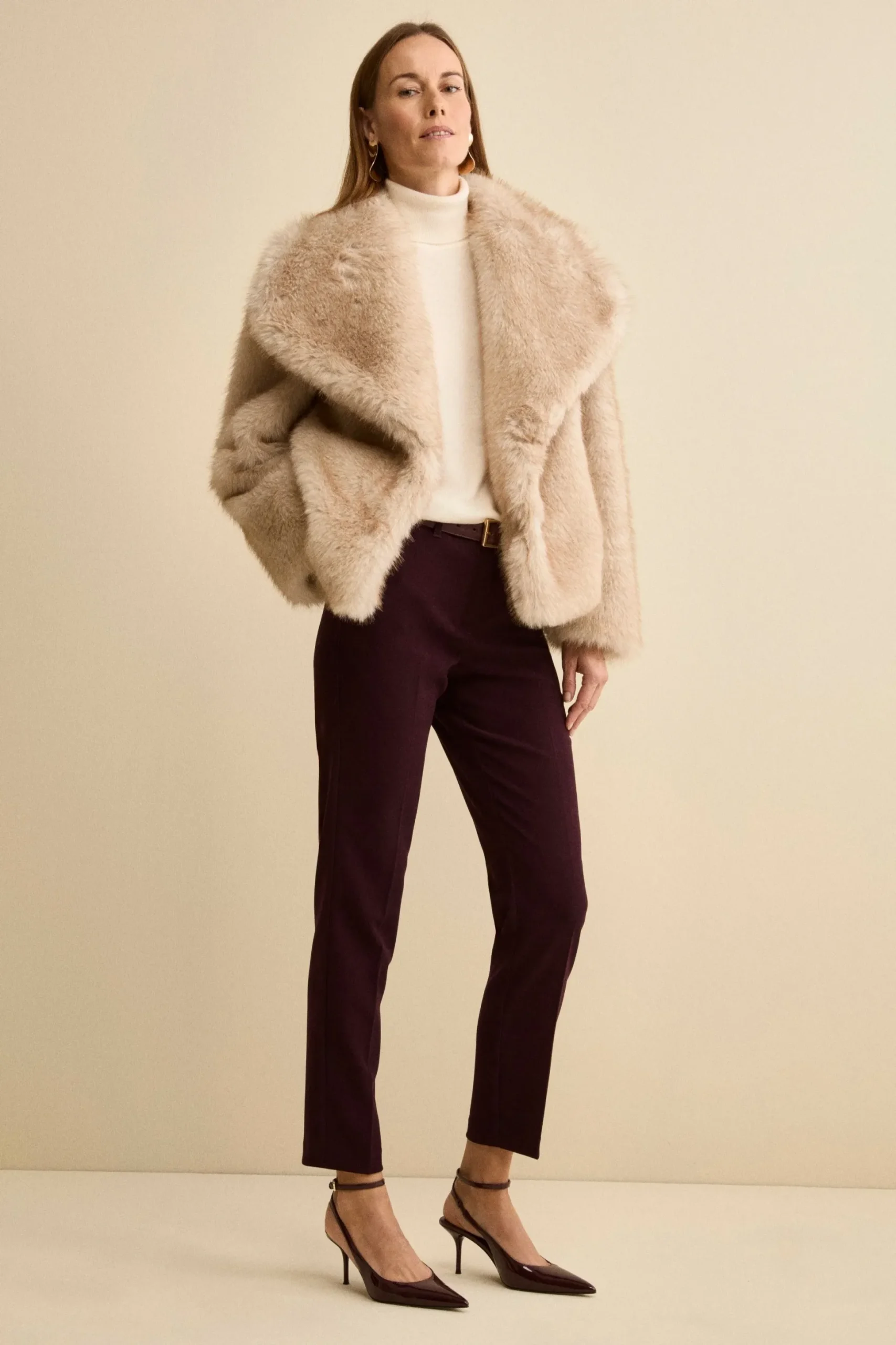 Pantalone a Sigaretta Regular Fit in Velluto - BORDEAUX