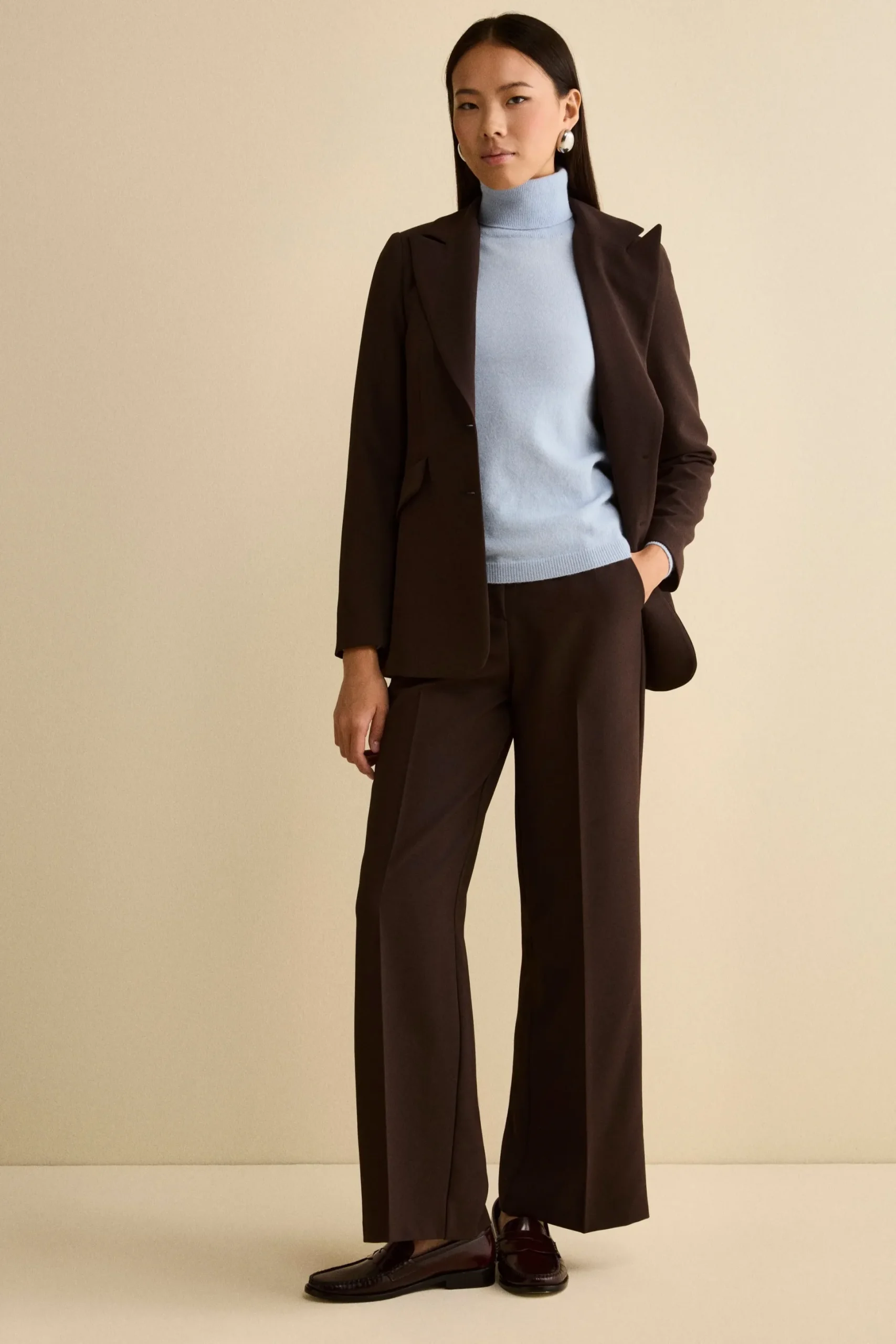 Pantalone Bistretch a Gamba Larga - MARRONE