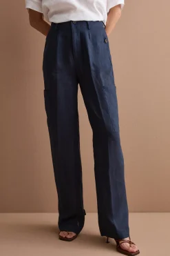 Pantalone Cargo in Lino con Pinces - NAVY