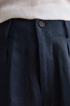Pantalone Cargo in Lino con Pinces - NAVY