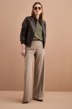 Pantalone Elegante a Palazzo con Piega - TORTORA