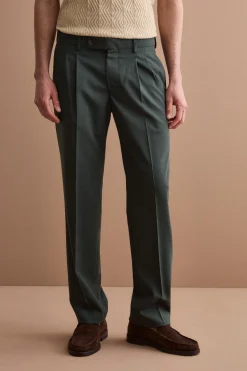 Pantalone Gamba Dritta con Pinces in Misto Lana - VERDE