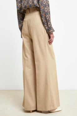 Pantalone Gamba Larga in Lana - BEIGE SPIGATO