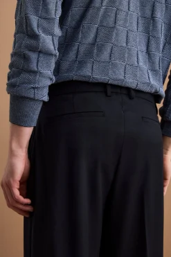 Pantalone Gamba Larga in Misto Lana con Piega - BLU SCURO