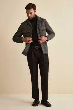 Pantalone Gamba Larga in Misto Lana con Pinces - NERO