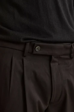 Pantalone Gamba Larga in Misto Lana con Pinces - NERO