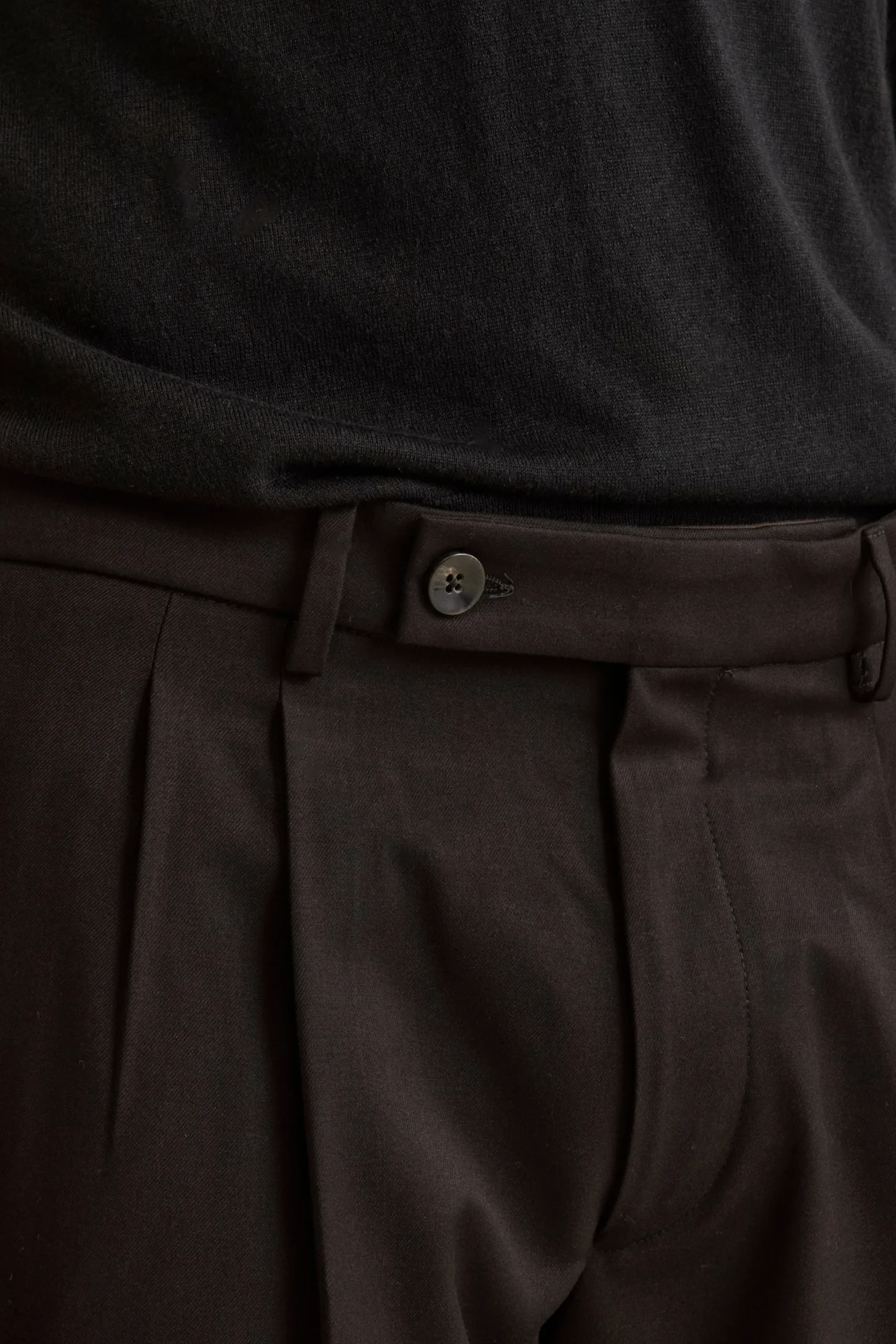 Pantalone Gamba Larga in Misto Lana con Pinces - NERO