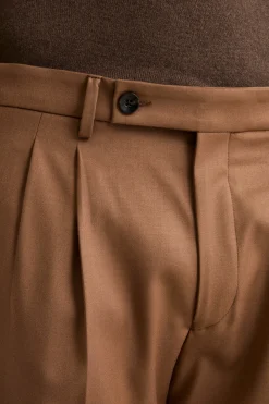 Pantalone Gamba Larga in Misto Lana con Pinces - CAMMELLO