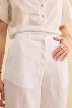 Pantalone in Lino a Gamba Larga - BIANCO