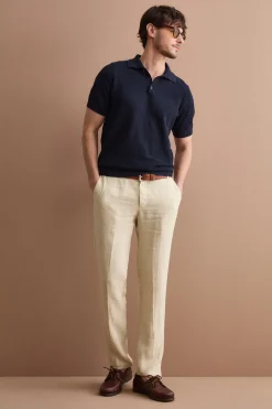 Pantalone in Lino a Sigaretta Regular Fit - SABBIA