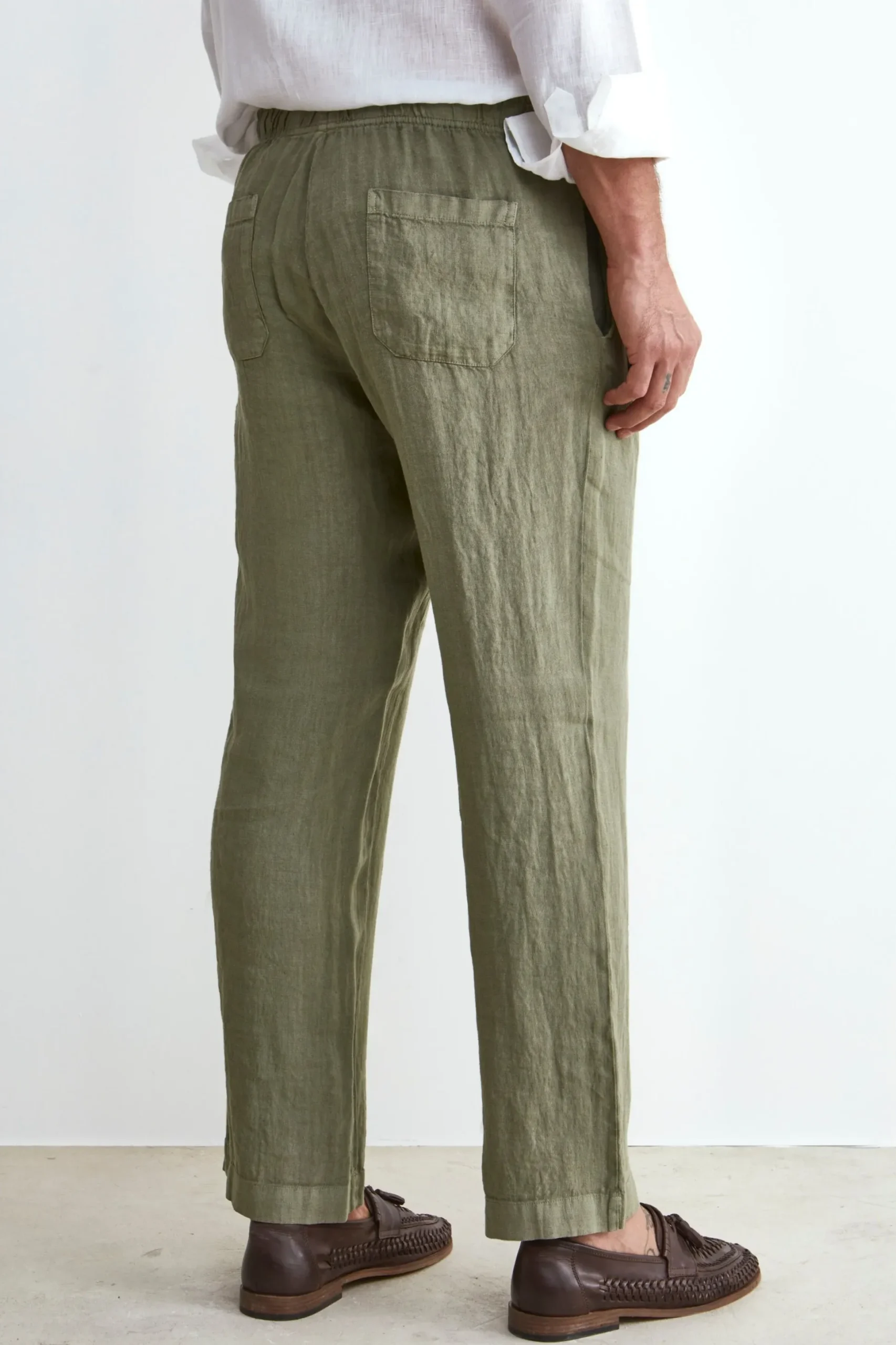 Pantalone in Lino con Coulisse - VERDE MILITARE