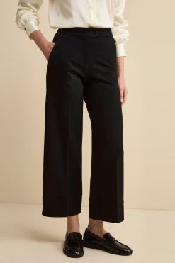 Pantalone Largo con Risvolto e Pieghe - NERO