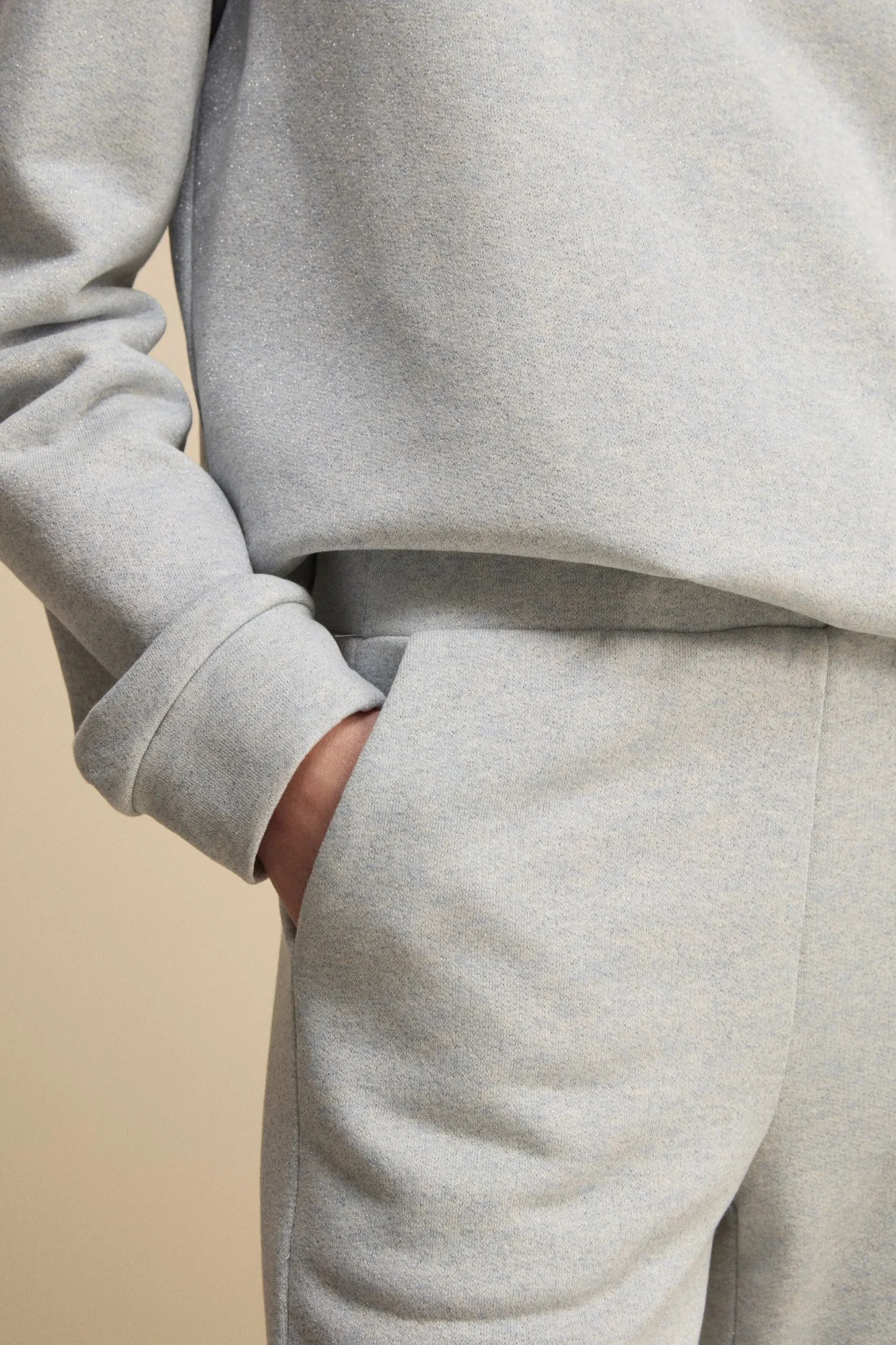 Pantalone Lurex a Palazzo in Felpa - AZZURRO