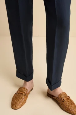 Pantalone Morbido in Lino con Risvolto - BLU
