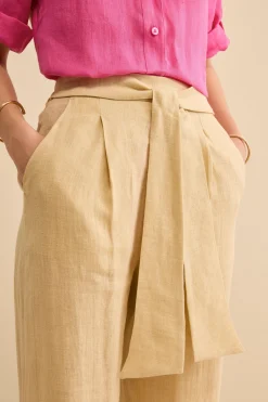 Pantalone Morbido in lino con Fusciacca - CREMA