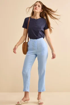 Pantalone Over in Lino con Elastico - AZZURRO