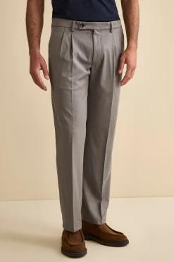 Pantalone Pinces Gamba Larga in Misto Lana - GRIGIO MELANGE