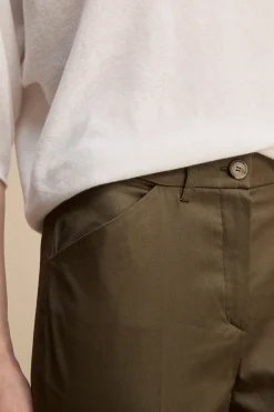 Pantalone Piquet a Sigaretta in Cotone - VERDE MILITARE