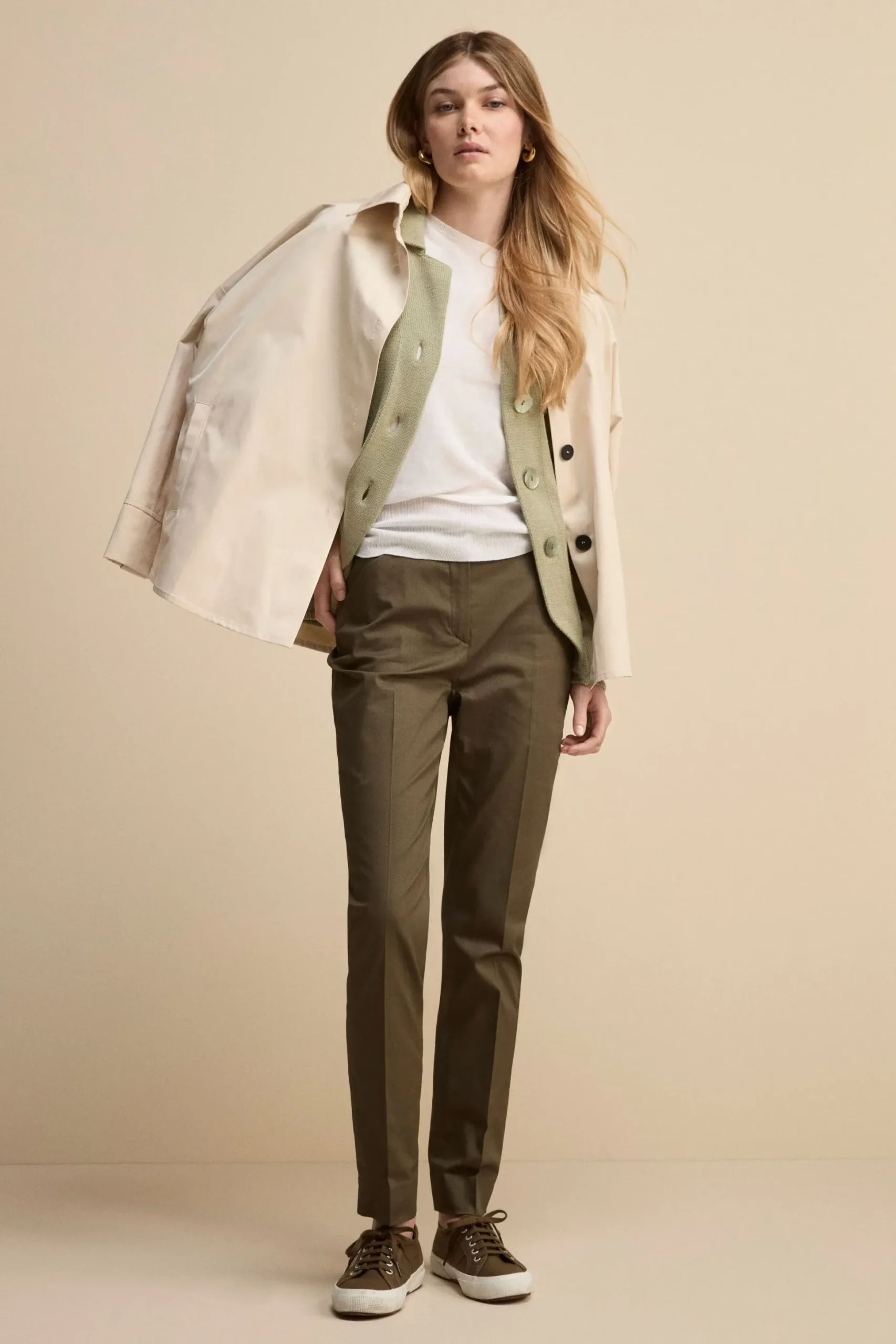 Pantalone Piquet a Sigaretta in Cotone - VERDE MILITARE