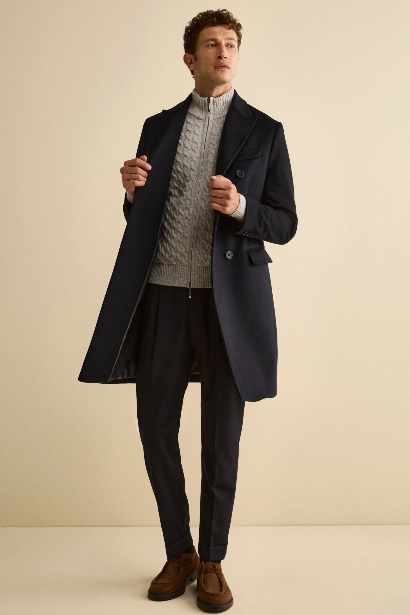 Pantalone Regular Fit con Pinces in Lana Vergine - BLU