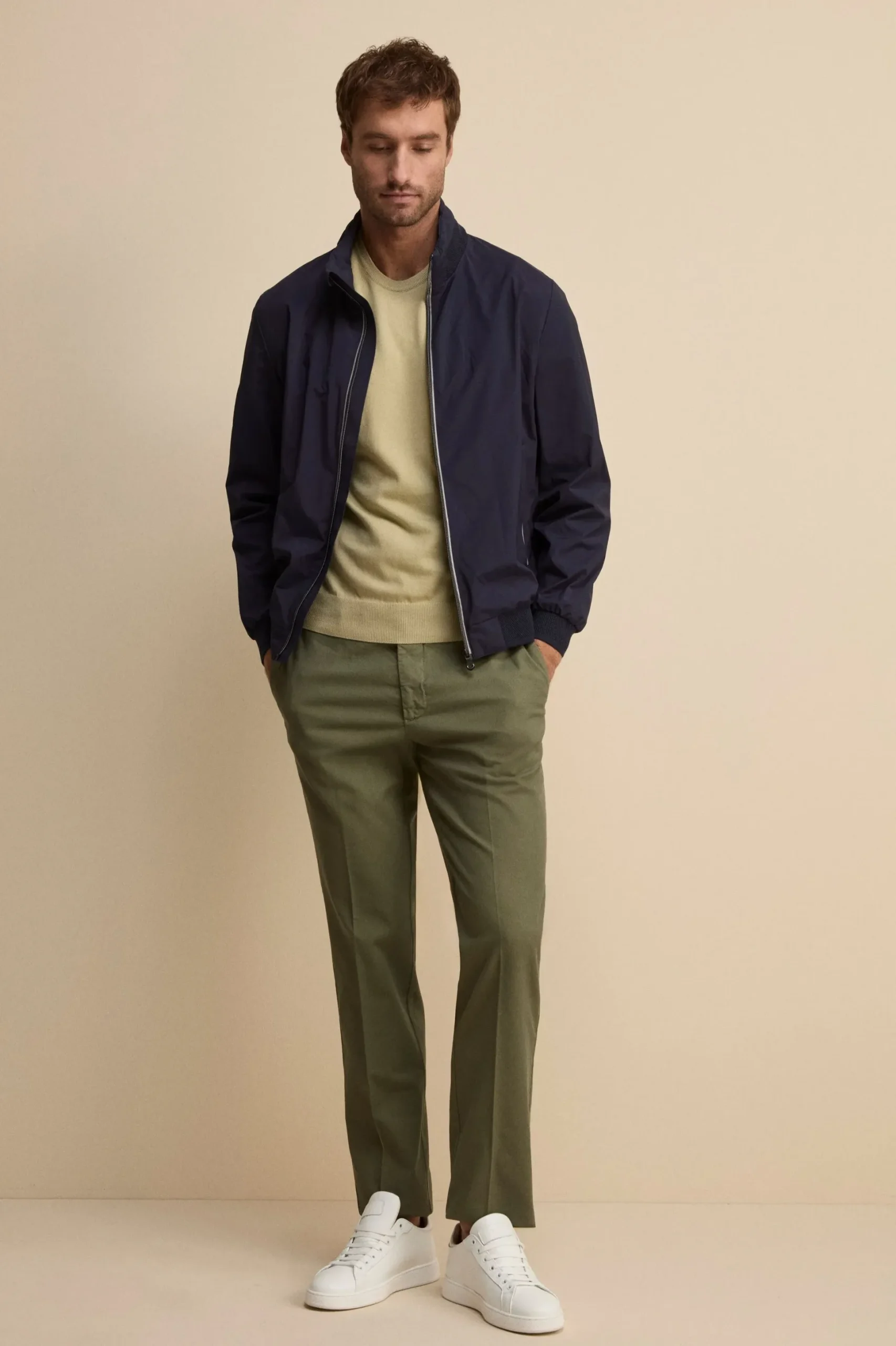 Pantalone Regular Fit in Cotone Armaturato - SALVIA