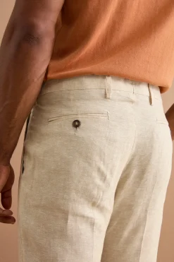 Pantalone Slim Fit in Lino con Pieghe - BEIGE