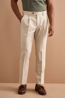 Pantalone Slim Fit in misto lana con Pinces e Risvolto - BEIGE