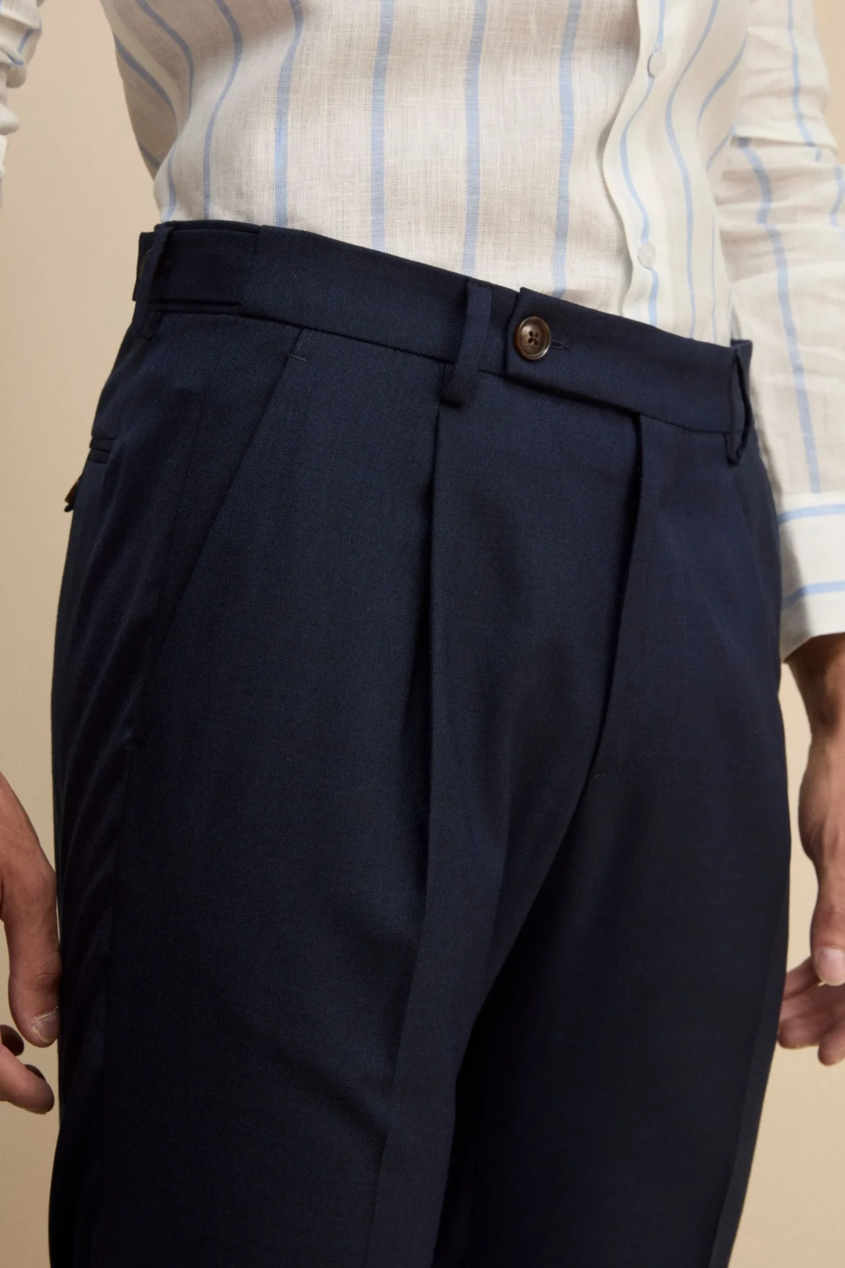Pantalone Slim Fit in Misto Lana - BLU