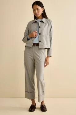 Pantalone Spigato a Gamba Larga con Risvolto - GRIGIO SPIGATO