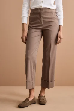 Pantalone Straight con Risvolto in Misto Cotone Piquet - CAFFE
