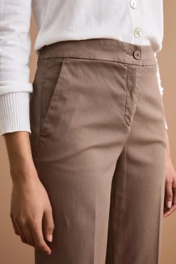Pantalone Straight con Risvolto in Misto Cotone Piquet - CAFFE