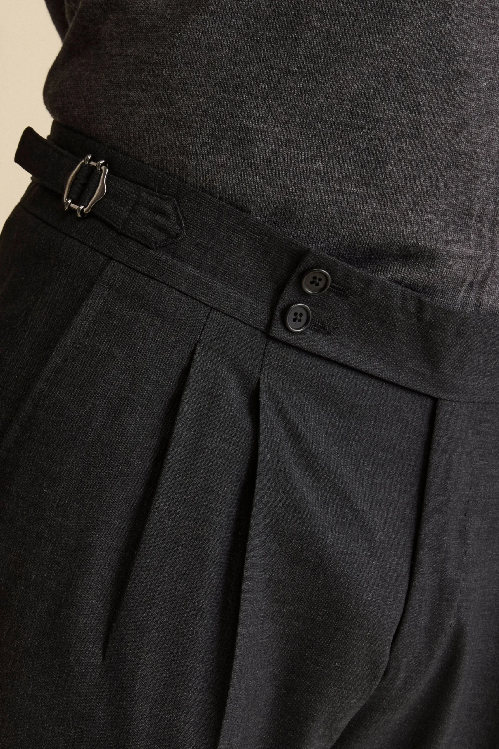 Pantalone Straight in Lana Vergine con Risvolto - ANTRACITE