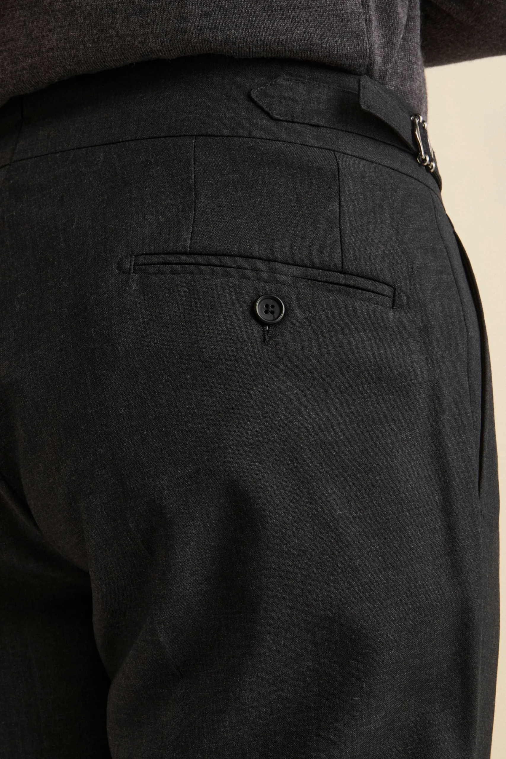 Pantalone Straight in Lana Vergine con Risvolto - ANTRACITE