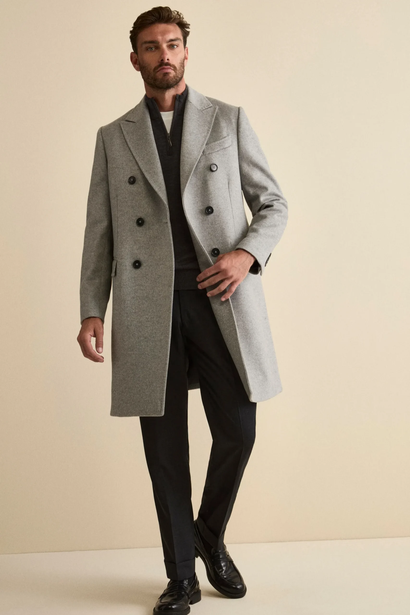 Pantalone Straight in Lana Vergine con Risvolto - ANTRACITE